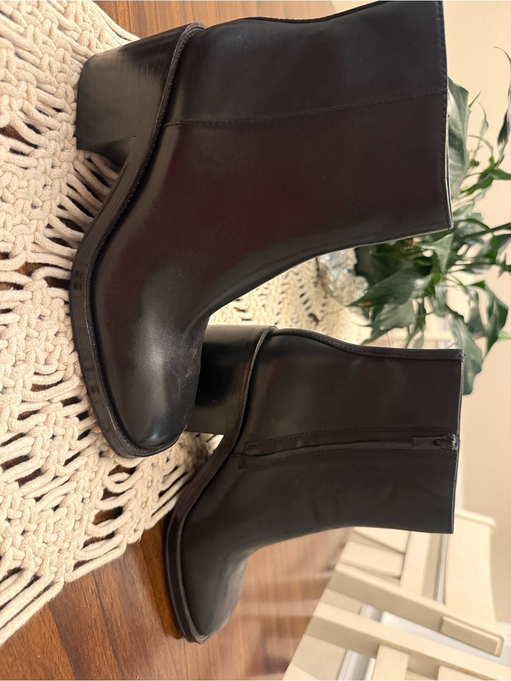 Loeffler Randall Black Leather Ankle Booties with Block Heel